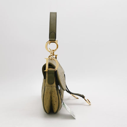 Dior Vintage Double Saddle Green Ostrich Leather Gold Hardware