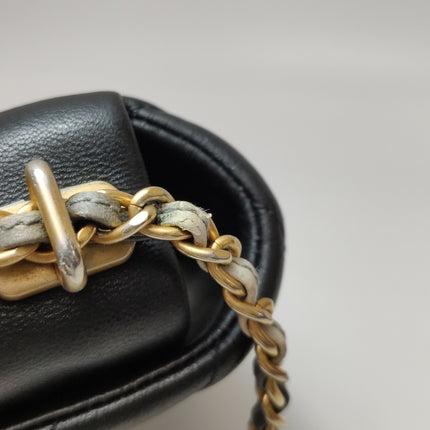 Chanel Classic Flap Mini Chevron Black Quilted Lambskin Leather Chain Around