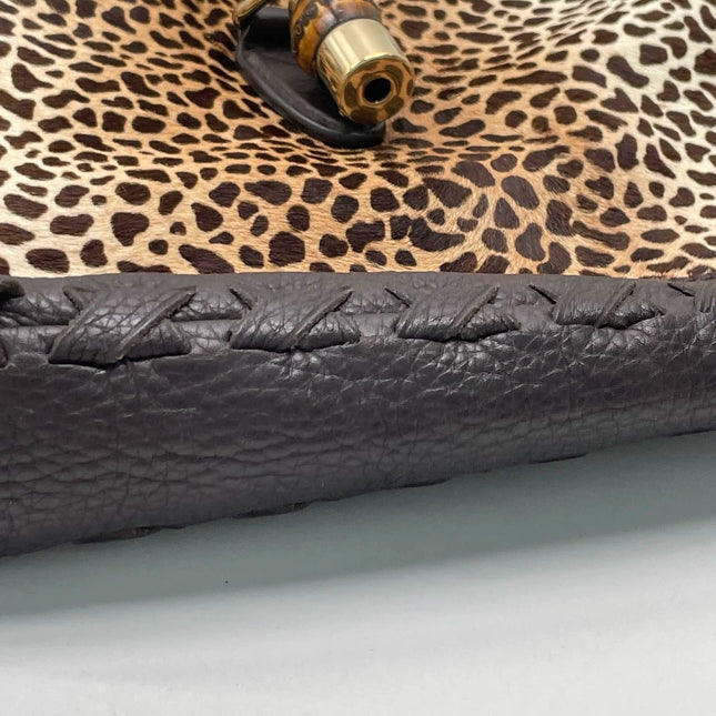Gucci Jackie Vintage Large Leopard Print Pony-style Calfskin Brown Leather Shoulder Bag