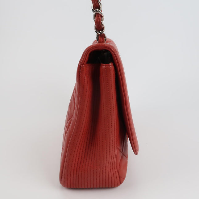 Chanel Classic Flap Single Flap Large Red Lambskin Leather Silver Hardware