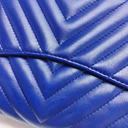Chanel Classic Flap Mini Square Chevron Stitching Blue Lambskin Gold Hardware Crossbody Bag