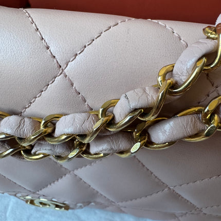 Chanel Classic Flap Medium Happy Stitch Pink Leather with Contrast White Trim