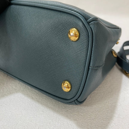 Prada Galleria Saffiano Leather Mini Grey Blue Handbag with Strap