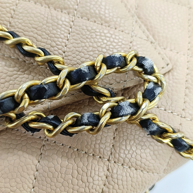 Chanel Filigree Flap Bag Caviar Leather 2017 Small Beige with Black Trim