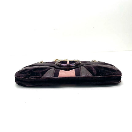 Gucci Jeweled Dragon Bag Purple Crocodile and GG Velvet Bamboo Chain Strap Shoulder Bag