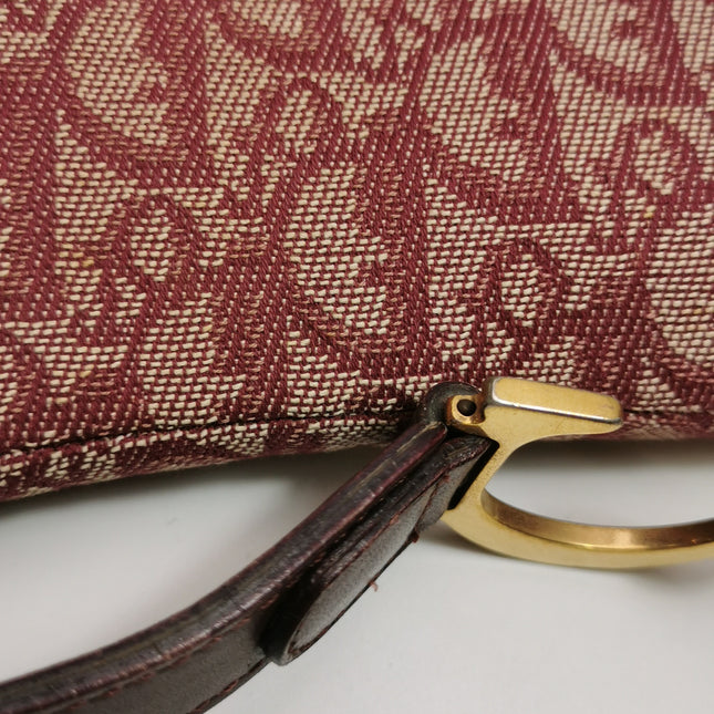 Dior Saddle Vintage Medium Red Burgundy Monogram Oblique Shoulder Bag 2002