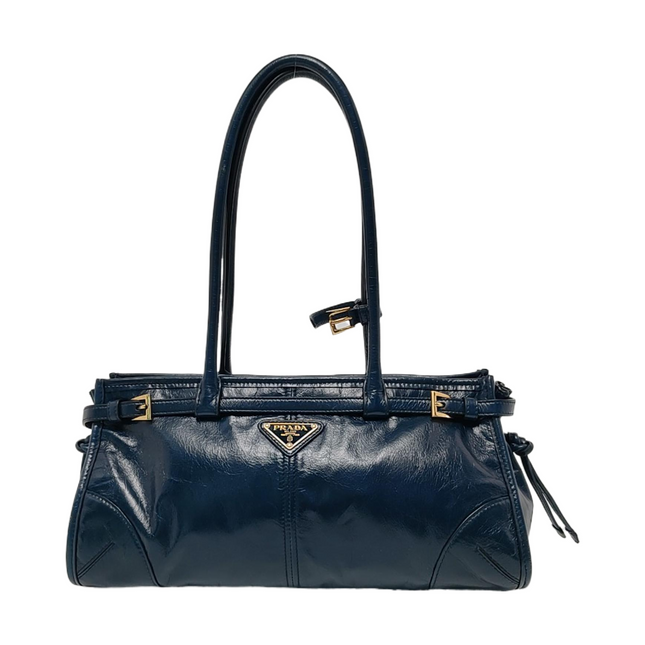 Prada Bonnie Medium Soft Lux Navy Shiny Calfskin Leather Shoulder Bag-Luxbags