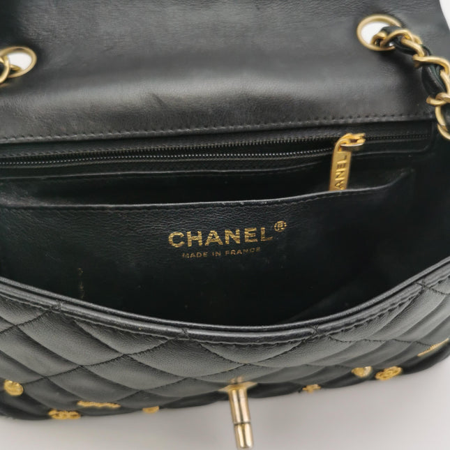 Chanel Classic Flap Mini Egyptian Amulet Black Lambskin Leather Gold Hardware