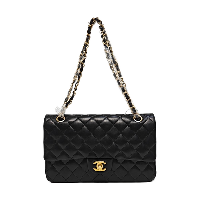 Chanel Classic Flap Medium Black Lambskin Leather Gold Hardware 2009-2010-Luxbags