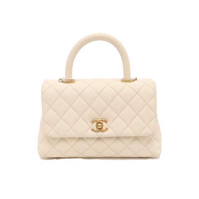 Chanel Coco Handle Small Beige Caviar Leather Gold Hardware, 2017-Luxbags