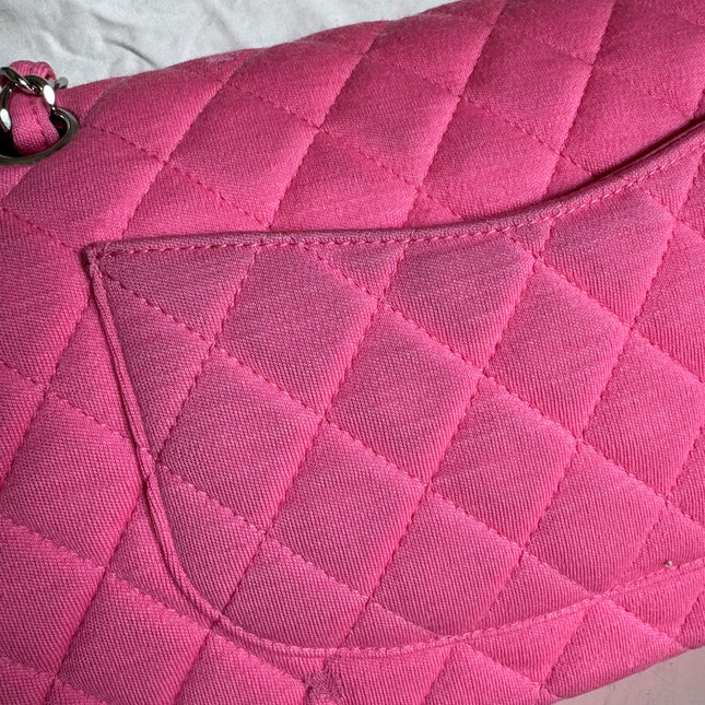 Chanel Classic Flap Medium Double Flap Pink Jersey Silver Hardware 2014
