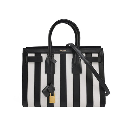 Saint Laurent Sac De Jour Small Black and White Striped Leather Handbag-Luxbags