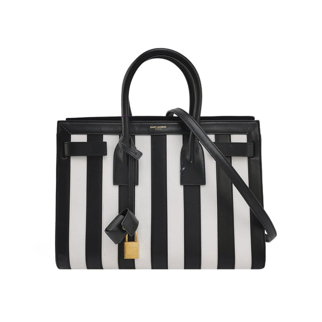 Saint Laurent Sac De Jour Small Black and White Striped Leather Handbag-Luxbags