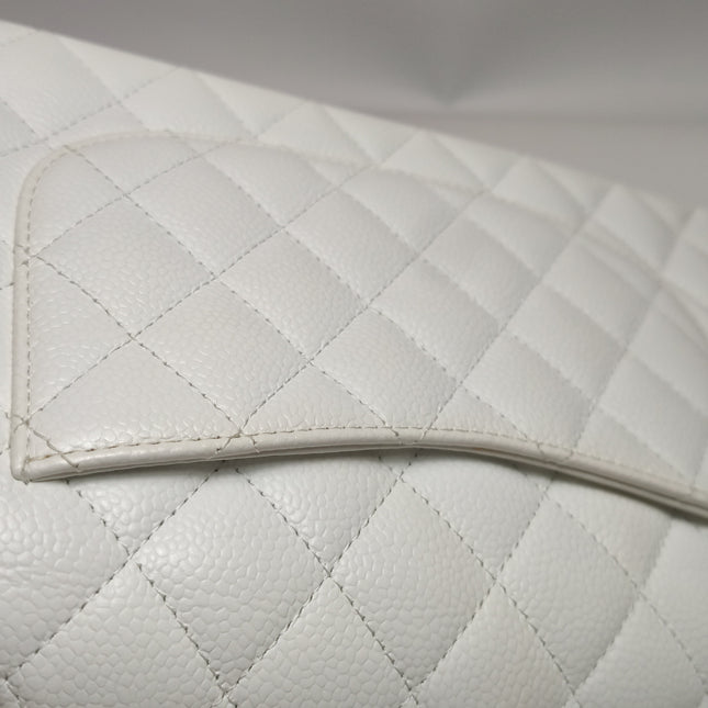 Chanel Classic Flap Medium 2010 White Caviar Leather Gold Hardware