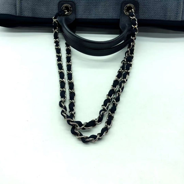 Chanel Deauville Tote Medium Navy Denim Top Handle 2012