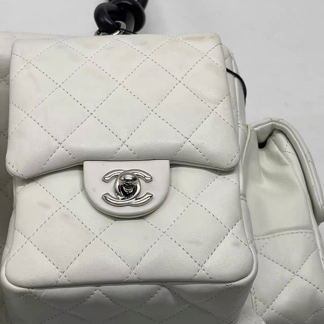 Chanel Cambon Multi-pocket Ligne Reporter Bag Large White Calfskin Leather