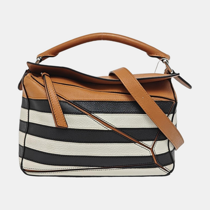 Loewe Puzzle Small Black White Brown Stripes Crossbody Bag 2019