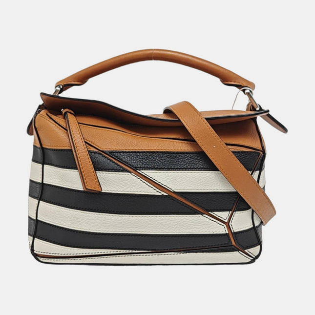 Loewe Puzzle Small Black White Brown Stripes Crossbody Bag 2019