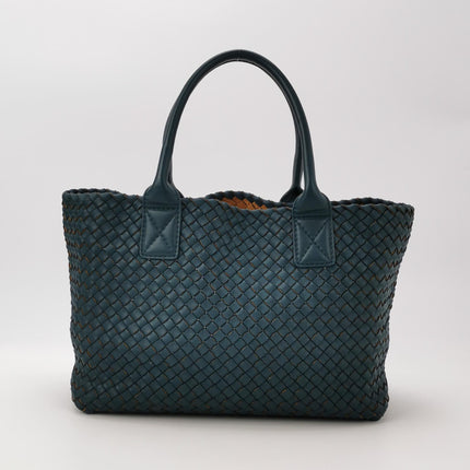 Bottega Veneta Cabat Tote Small/Medium Intreccio Blue Green Leather and Suede Lining 32cm