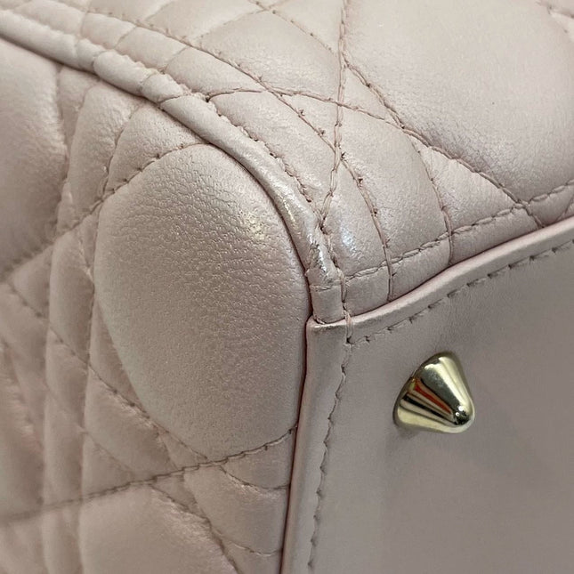 Lady Dior Medium Handbag Pearlescent Pink Cannage Leather Gold Hardware