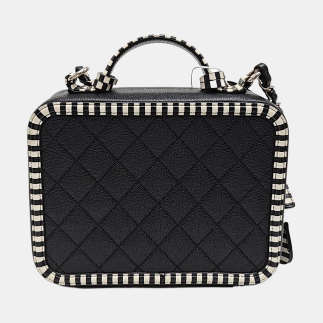 Chanel Filigree Medium Vanity Case Black and White Happy Stitch Top Handle with Chain
