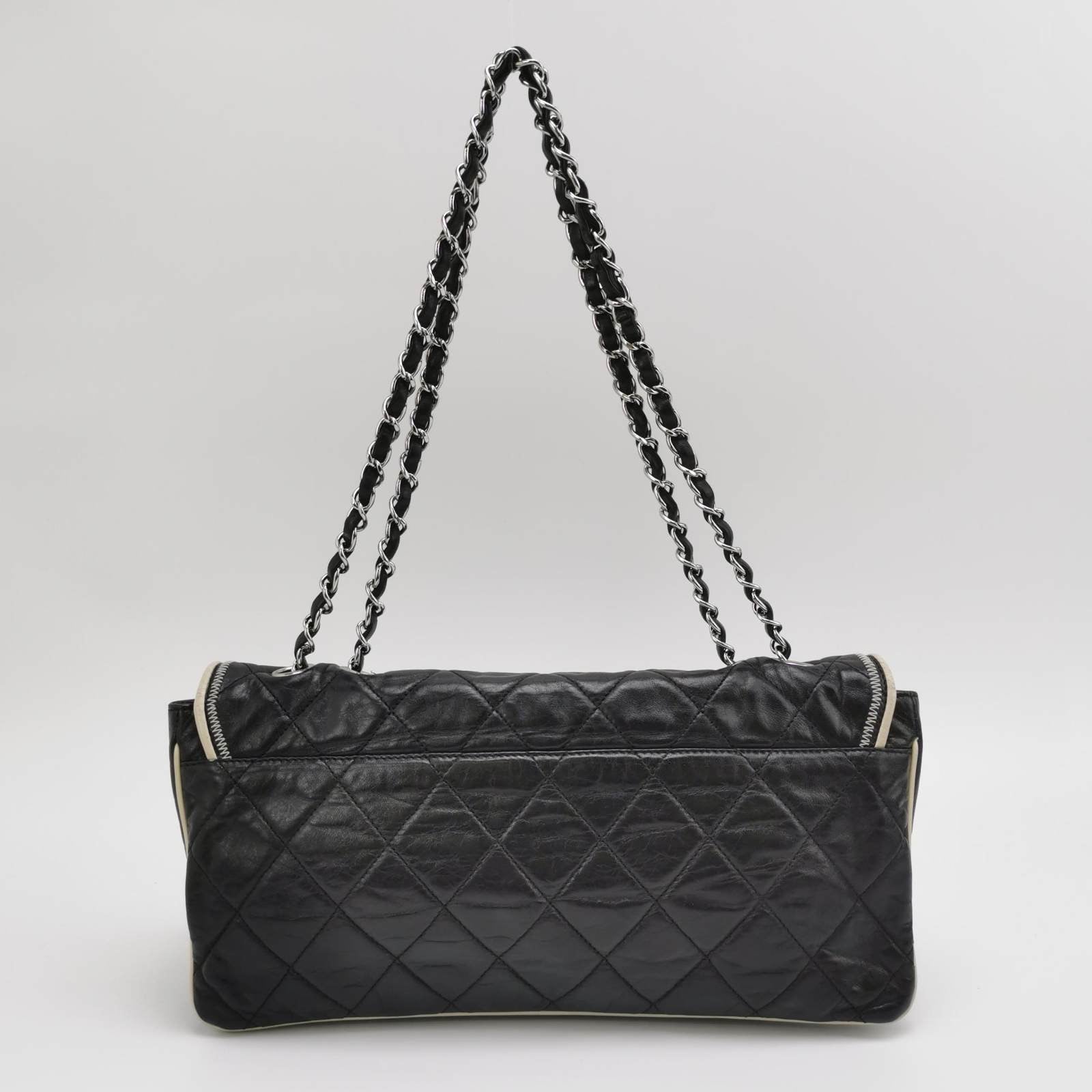 Chanel East West Mademoiselle Flap Bag 2008 Medium Black Leather Shoul