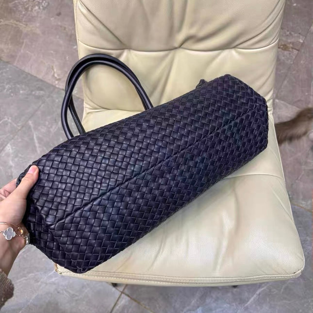 Bottega Veneta Cabat MM Intreccio Leather Tote Bag Navy 40cm