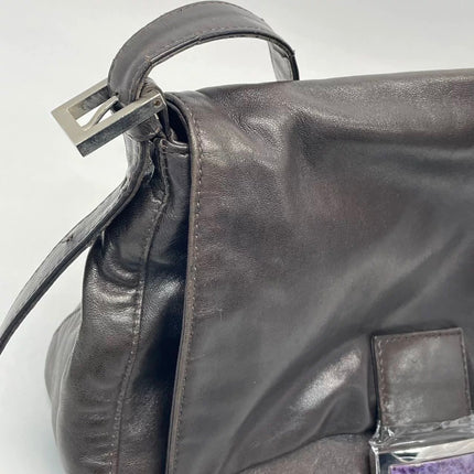 Fendi Mamma Baguette Chocolate Brown Lambskin Leather Silver Hardware