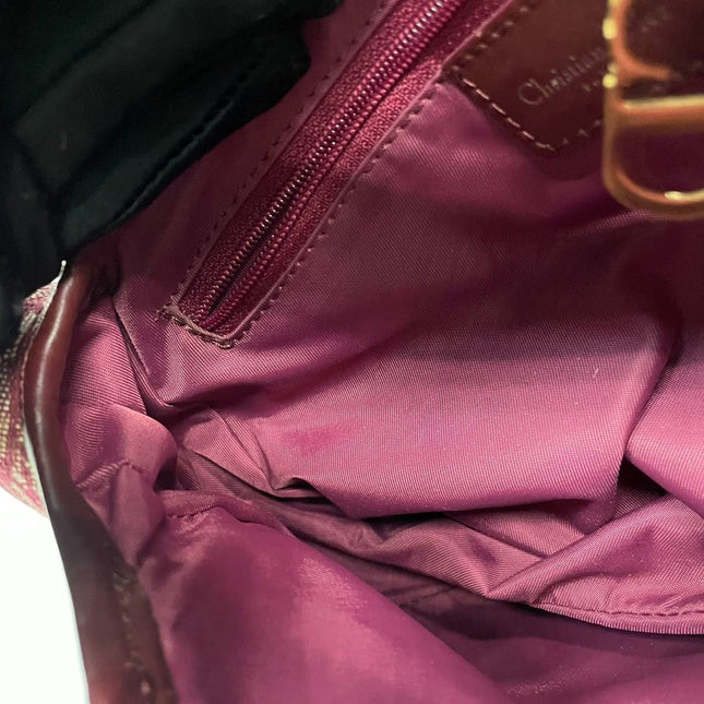 Dior Saddle Vintage Medium Red Burgundy Monogram Oblique Shoulder Bag 2002