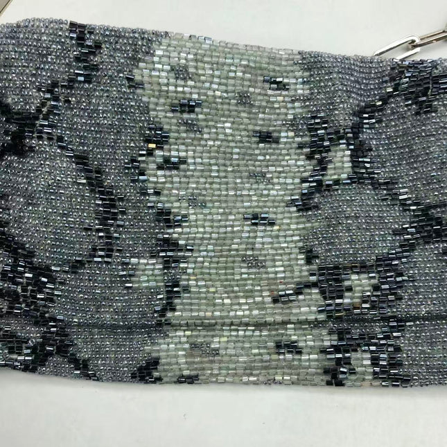 Gucci by Tom Ford Grey Blue Beaded Snake-skin Pattern Chain Shoulder Bag S/S 2000