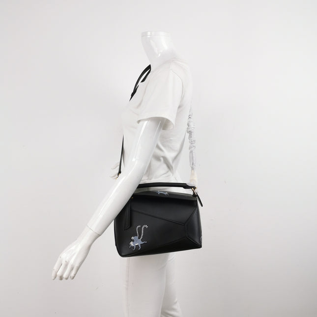 Loewe x Suna Fujita Lemur Puzzle Edge Small Black Leather Crossbody Bag