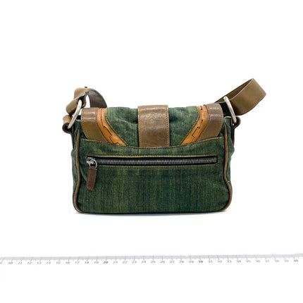 Dior Vintage Gaucho Mini Green Denim Brown Leather Crossbody Bag 2006