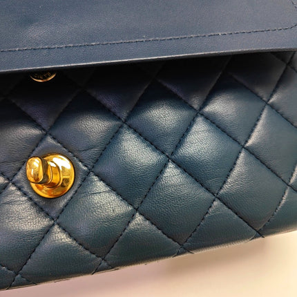 Chanel Classic Flap Medium Navy Lambskin Leather Gold Hardware 2017