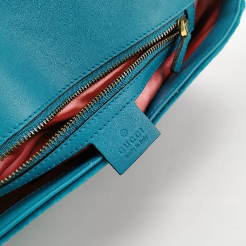 Gucci Marmont Small Flap Turquoise Blue Velvet Handbag