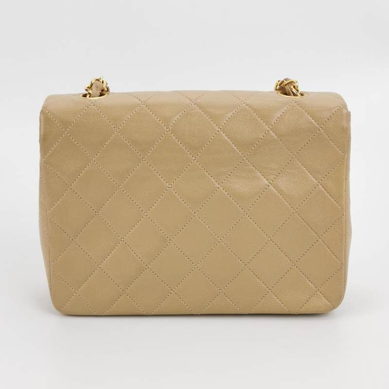 Chanel Vintage Classic Flap Mini Square Beige Lambskin 24k Gold HW, 1989-1991