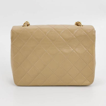 Chanel Vintage Classic Flap Mini Square Beige Lambskin 24k Gold HW, 1989-1991