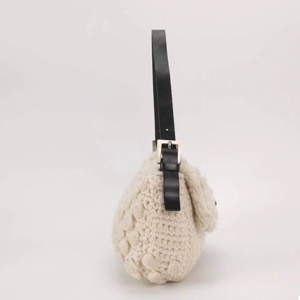 Sold Fendi Baguette Bag White Wool Pompom Shoulder Bag