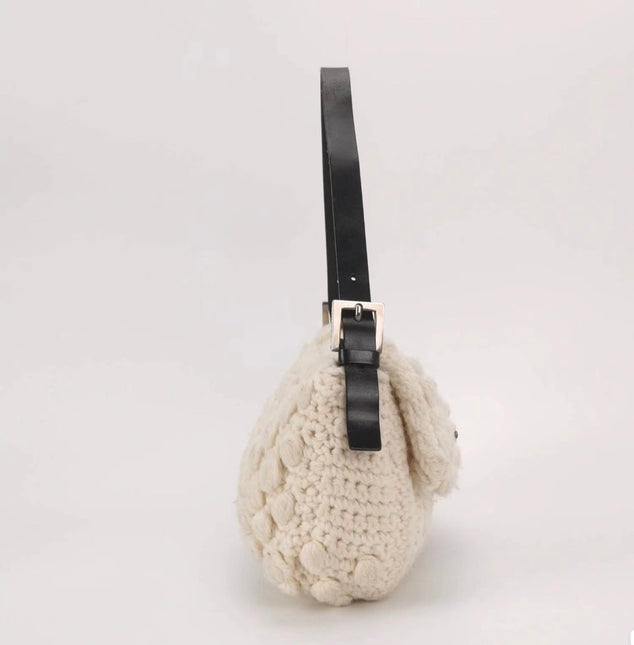 Sold Fendi Baguette Bag White Wool Pompom Shoulder Bag
