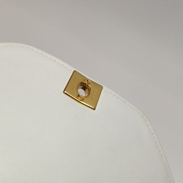 Chanel Diana CC Flap Bag Small Vintage White Lambskin Leather with 24k Gold HW, 1989-1991