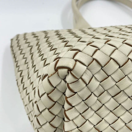 Sold Bottega Veneta Cabat Tote Small/Medium Intreccio Cream White Leather and Suede Lining 32cm