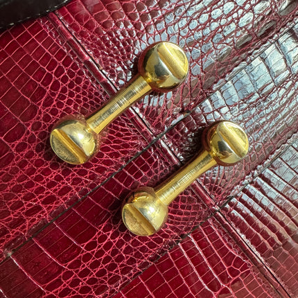 Vintage Burgundy Crocodile Leather Gold-tone Hardware Clutch Shoulder Bag