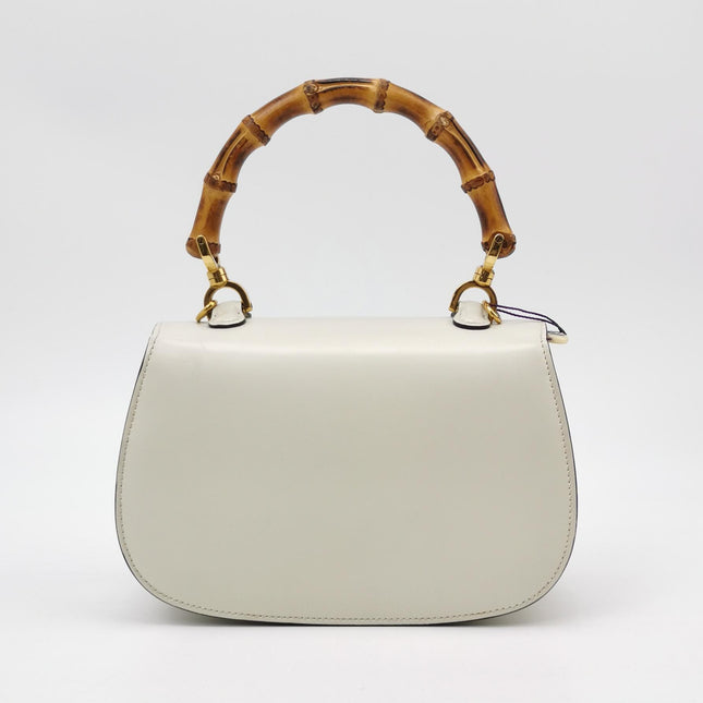 Gucci Bamboo 1947 Top Handle Bag Small White Box Leather Canvas Strap