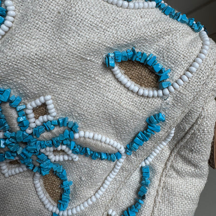 Fendi Mamma Baguette Needlepoint White Canvas and Blue and White Stones Embroidery