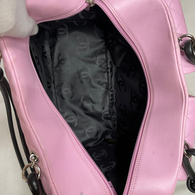 Chanel Cambon Large Pink Calfskin Leather Double Strap Handbag