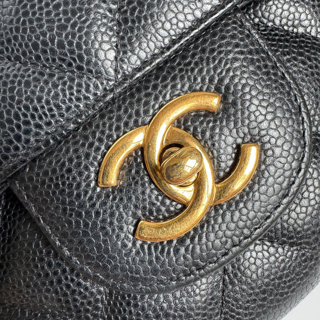 Chanel Classic Flap Jumbo Black Caviar Leather Double Flap with Gold Hardware