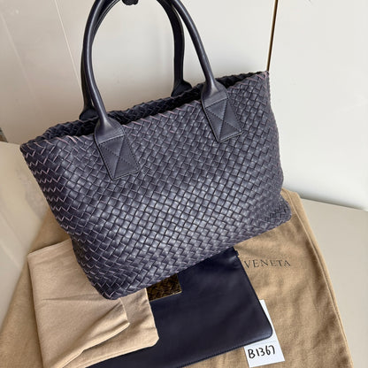 Bottega Veneta Cabat Small Intreccio Leather Tote Bag Navy