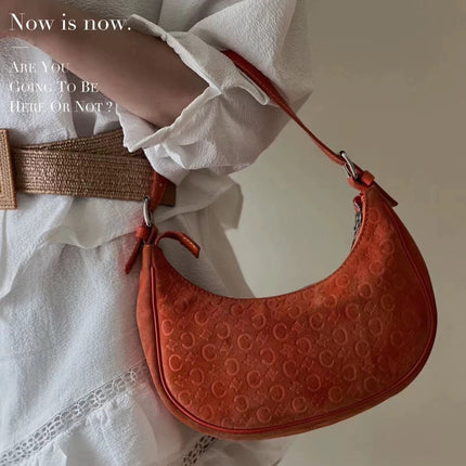 Celine Ava Hobo Orange Suede Leather Vintage Shoulder Bag