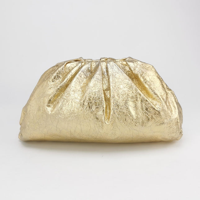 Bottega Veneta Pouch Large Metallic Gold Wrinkled Leather