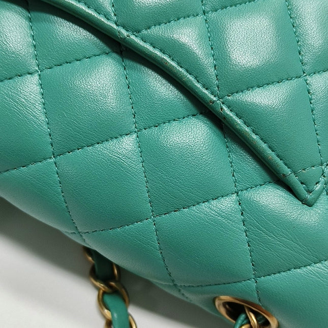 Chanel Classic Flap Mini 2018 Turquoise Blue Green Lambskin Leather Gold Hardware