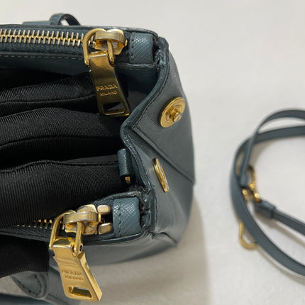 Prada Galleria Saffiano Leather Mini Grey Blue Handbag with Strap